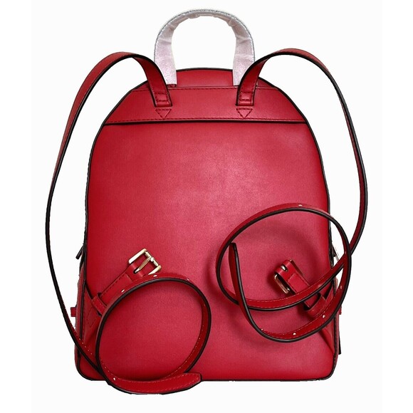 New Michael Kors Jaycee Medium Zip Pocket Backpack Leather Bright Red - Picture 3 of 5